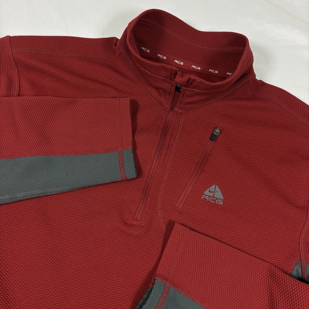 Nike Dri Fit ACG  Activewear Top Mens L Red Black 1/4 Zip Pullover Long Sleeve